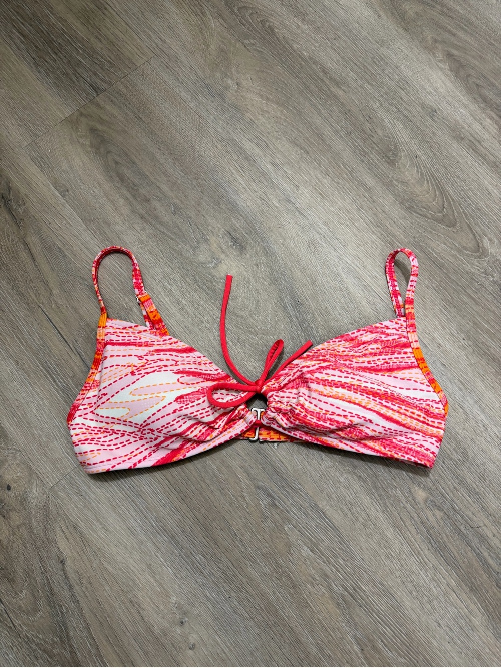 Athleta Printed Tie Front Bikini Top Small Pink Orange Swimwear
